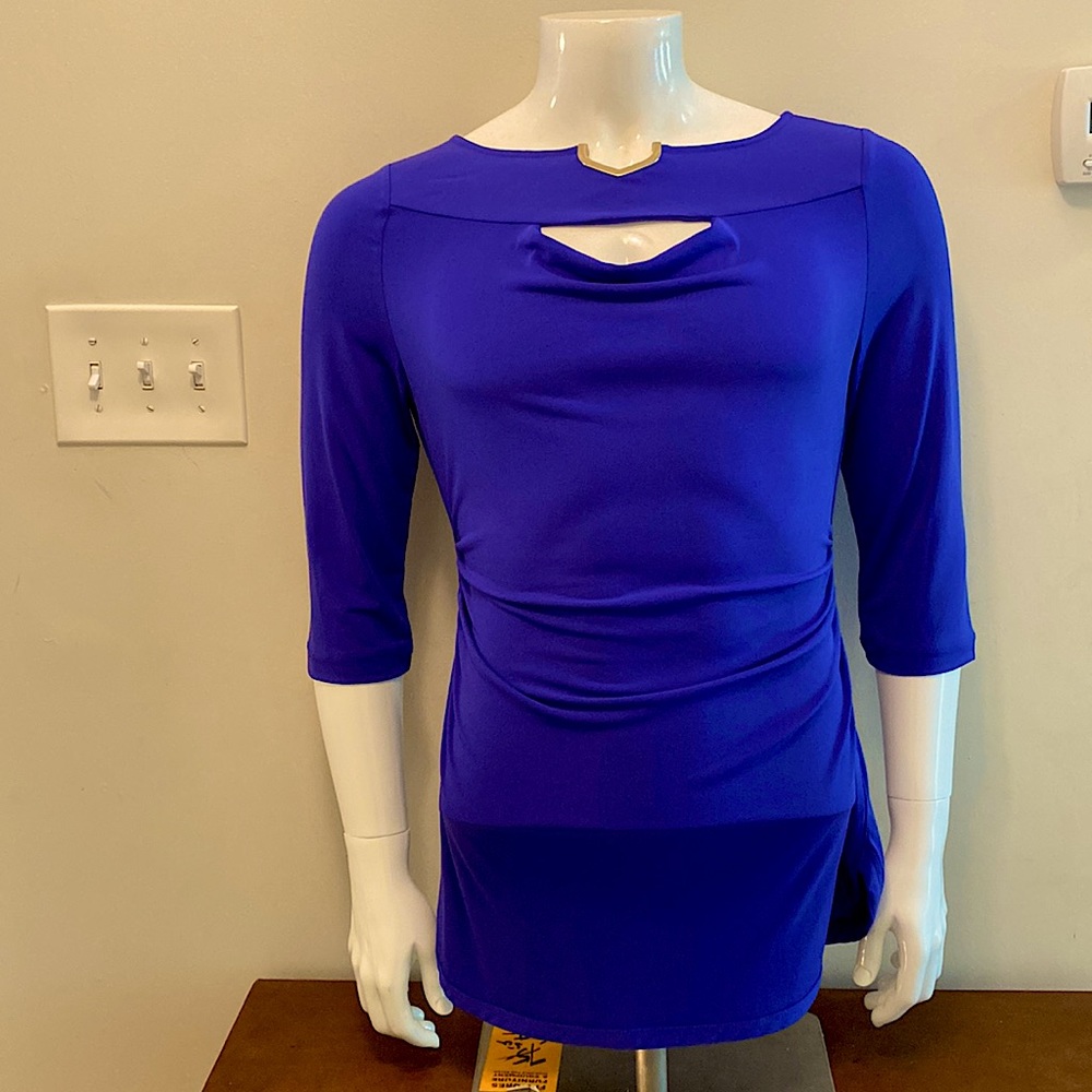 Premise, Medium, Royal Blue, Ruffled Sides, Chest Peek-A-Boo, Blouse.